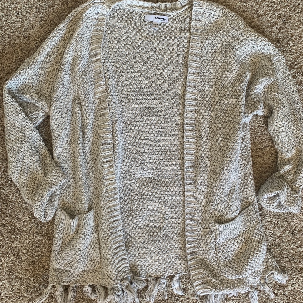 Oatmeal knit fringe cardigan